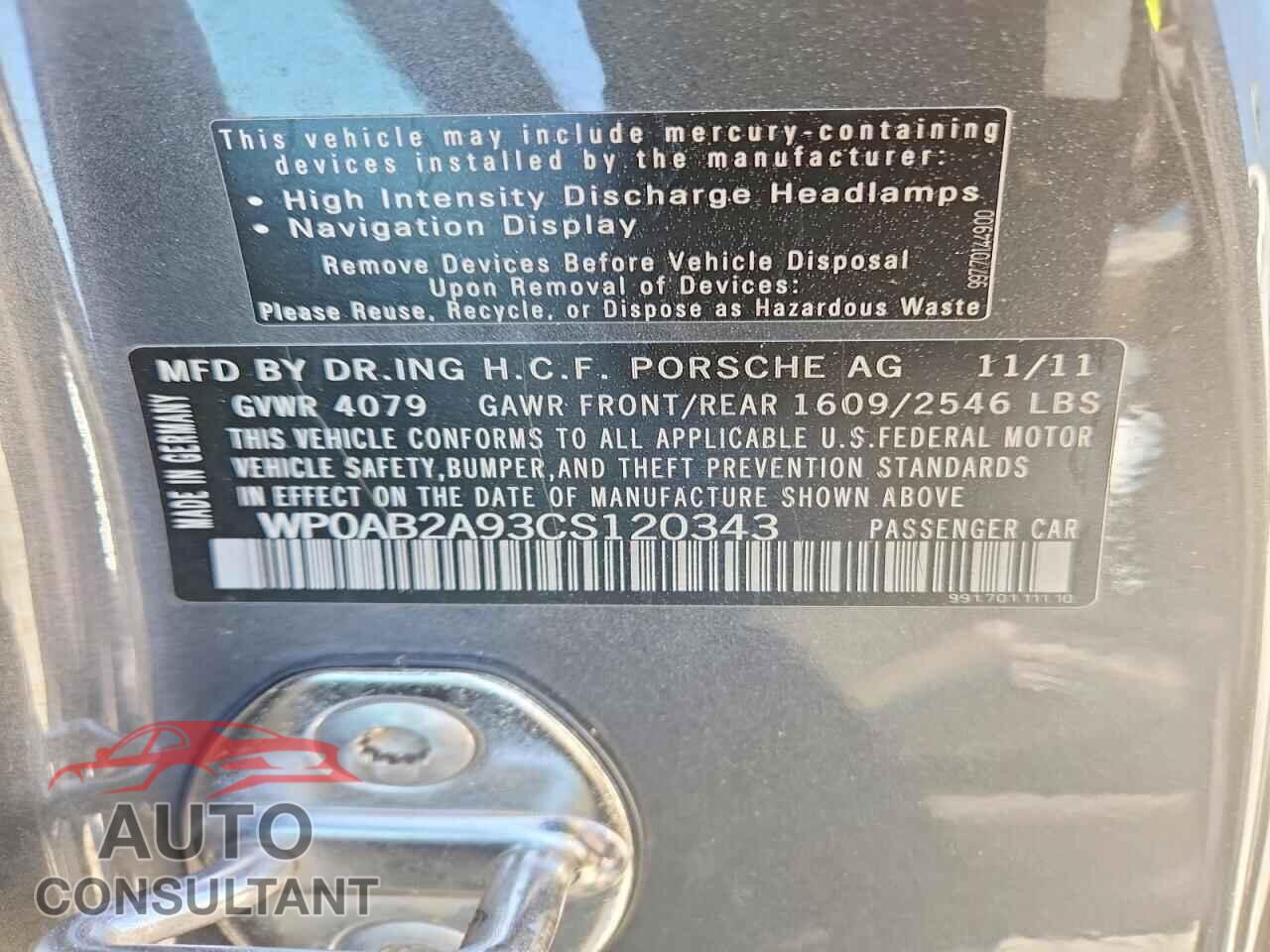 PORSCHE 911 2012 - WP0AB2A93CS120343