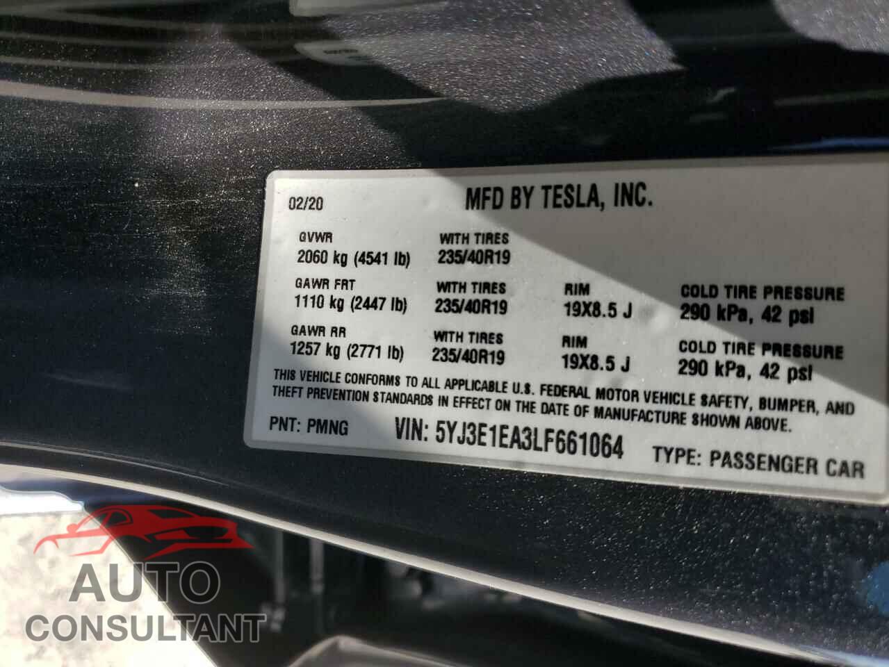 TESLA MODEL 3 2020 - 5YJ3E1EA3LF661064