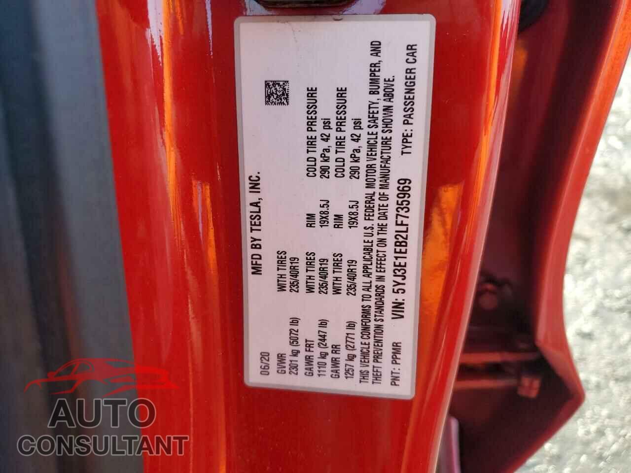TESLA MODEL 3 2020 - 5YJ3E1EB2LF735969