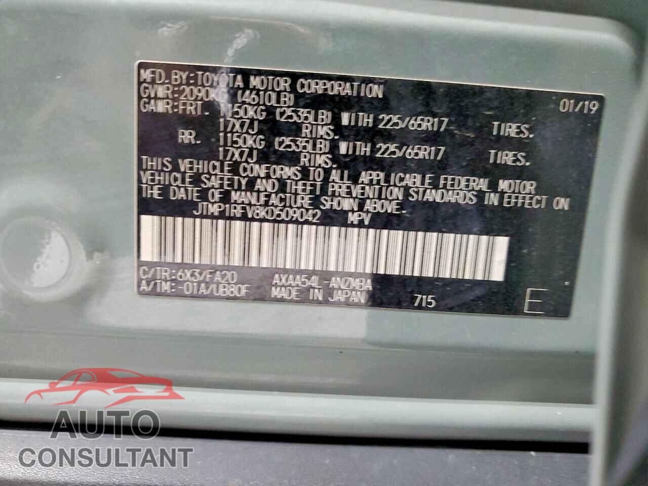 TOYOTA RAV4 2019 - JTMP1RFV8KD509042