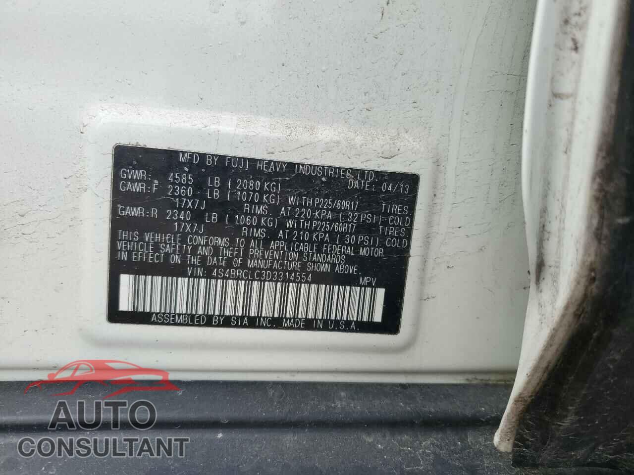SUBARU OUTBACK 2013 - 4S4BRCLC3D3314554