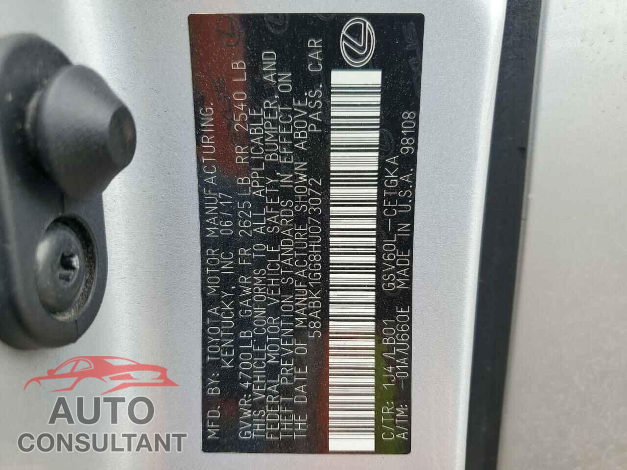 LEXUS ES350 2017 - 58ABK1GG8HU073072