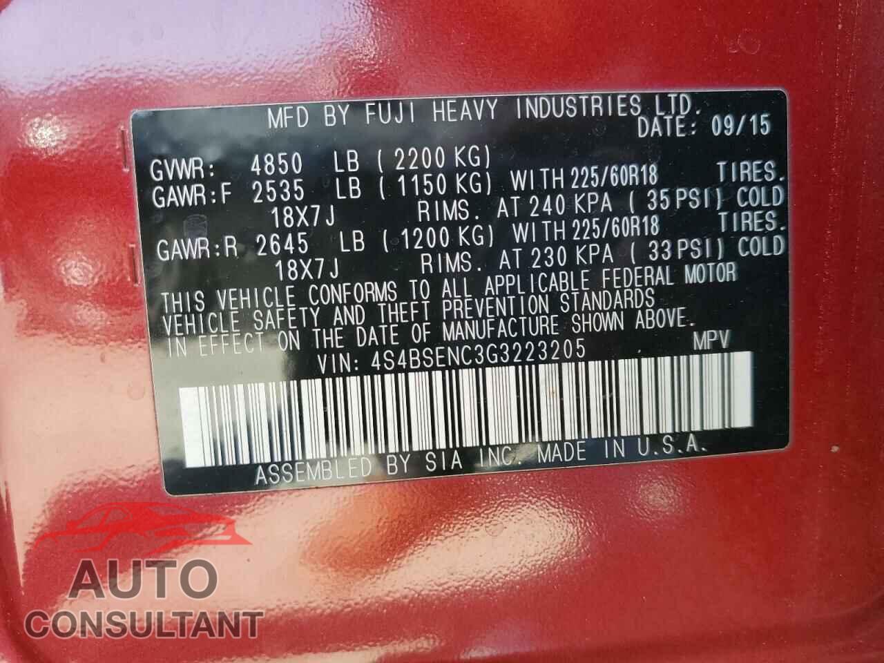 SUBARU OUTBACK 2016 - 4S4BSENC3G3223205