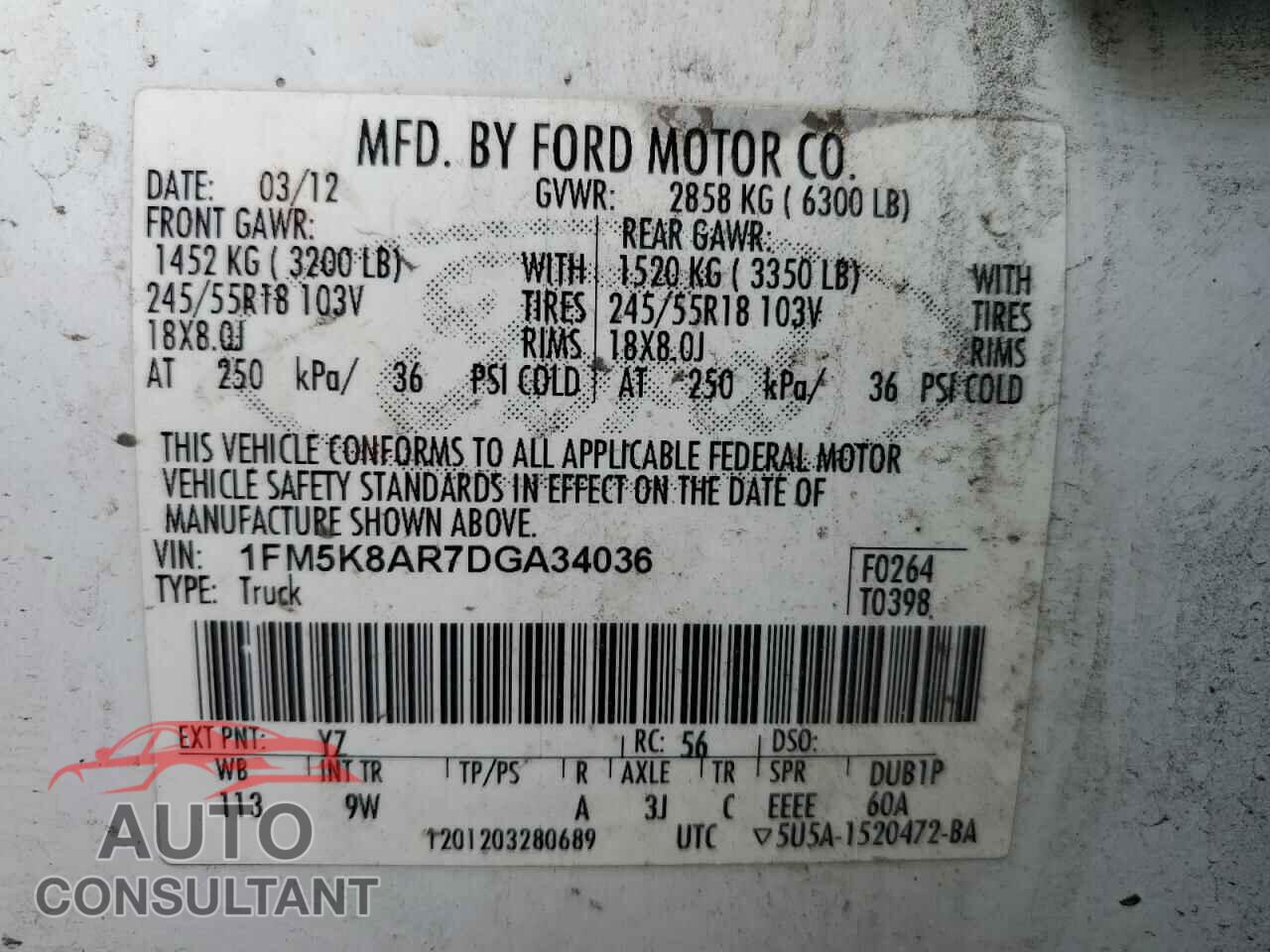 FORD EXPLORER 2013 - 1FM5K8AR7DGA34036