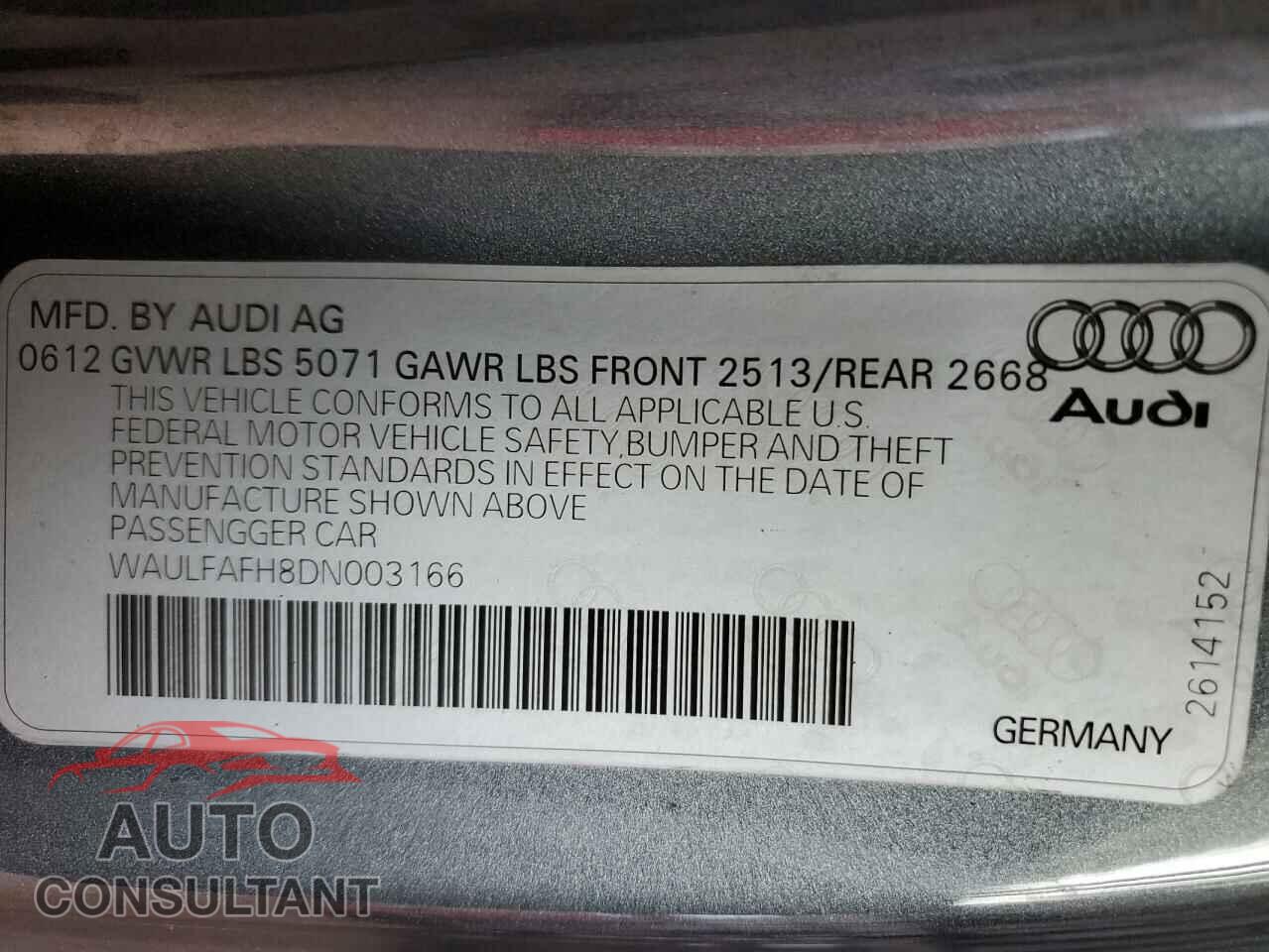 AUDI A5 2013 - WAULFAFH8DN003166