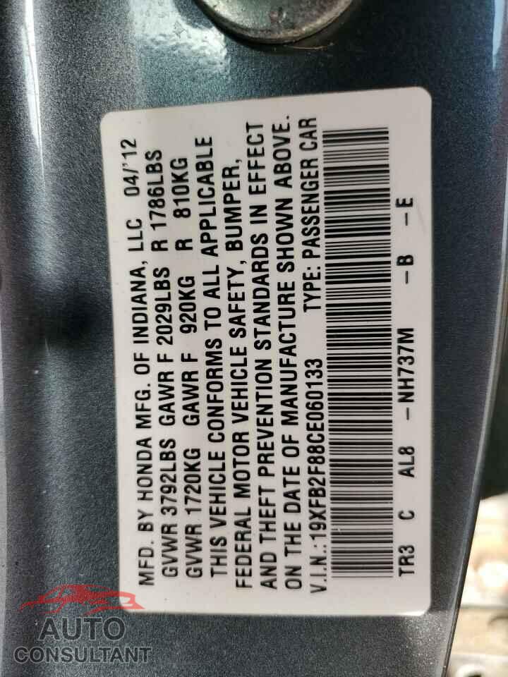HONDA CIVIC 2012 - 19XFB2F88CE060133
