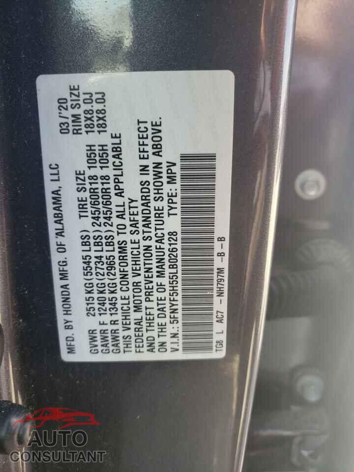 HONDA PILOT 2020 - 5FNYF5H55LB026128