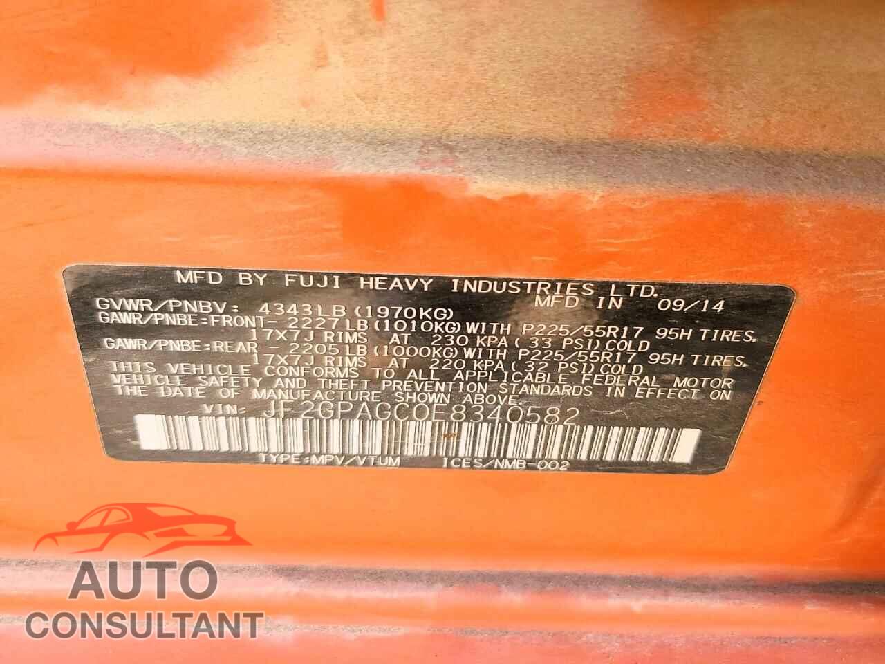 SUBARU XV 2014 - JF2GPAGC0E8340582