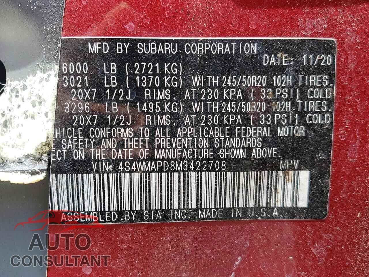 SUBARU ASCENT 2021 - 4S4WMAPD8M3422708