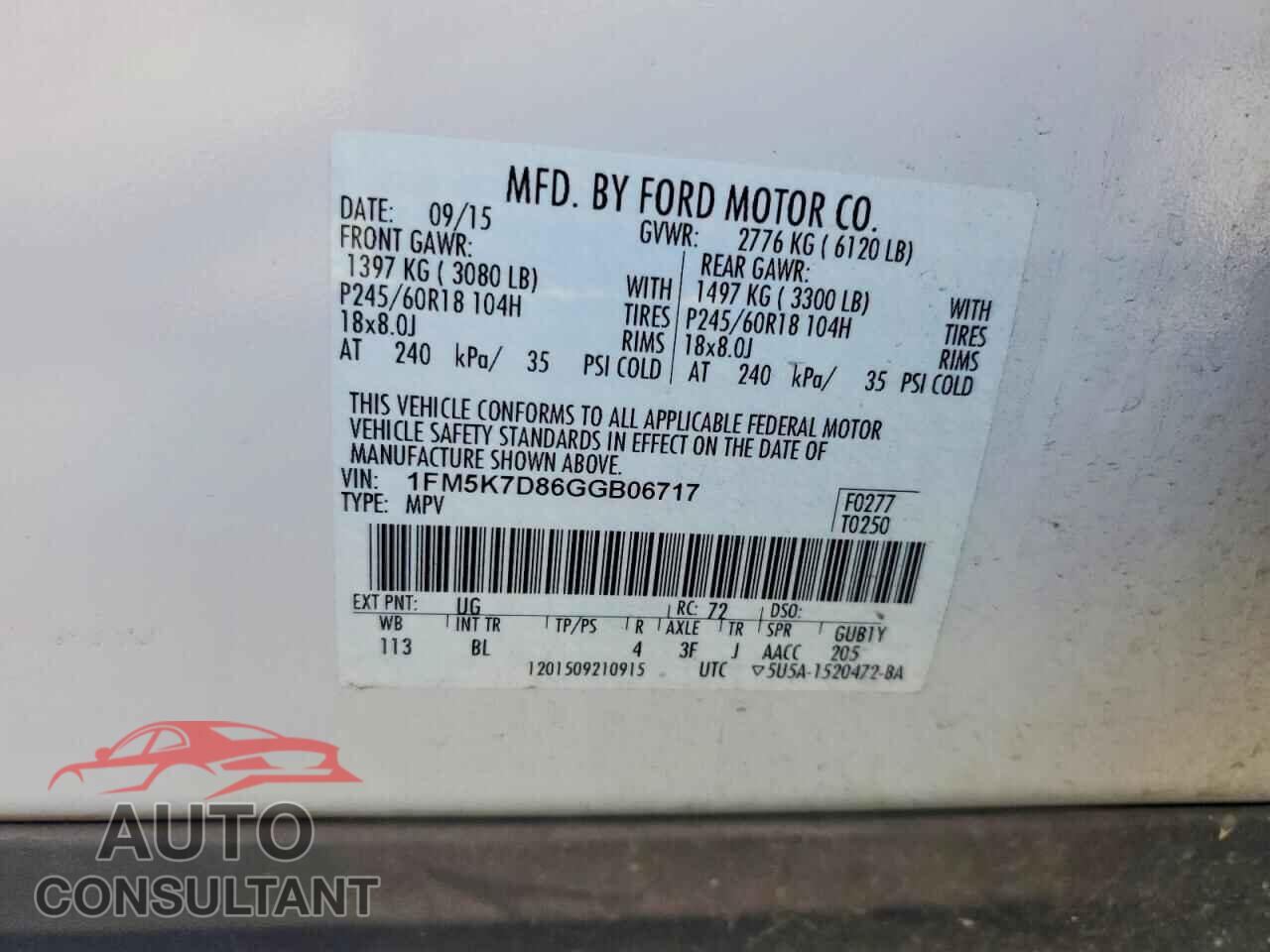 FORD EXPLORER 2016 - 1FM5K7D86GGB06717