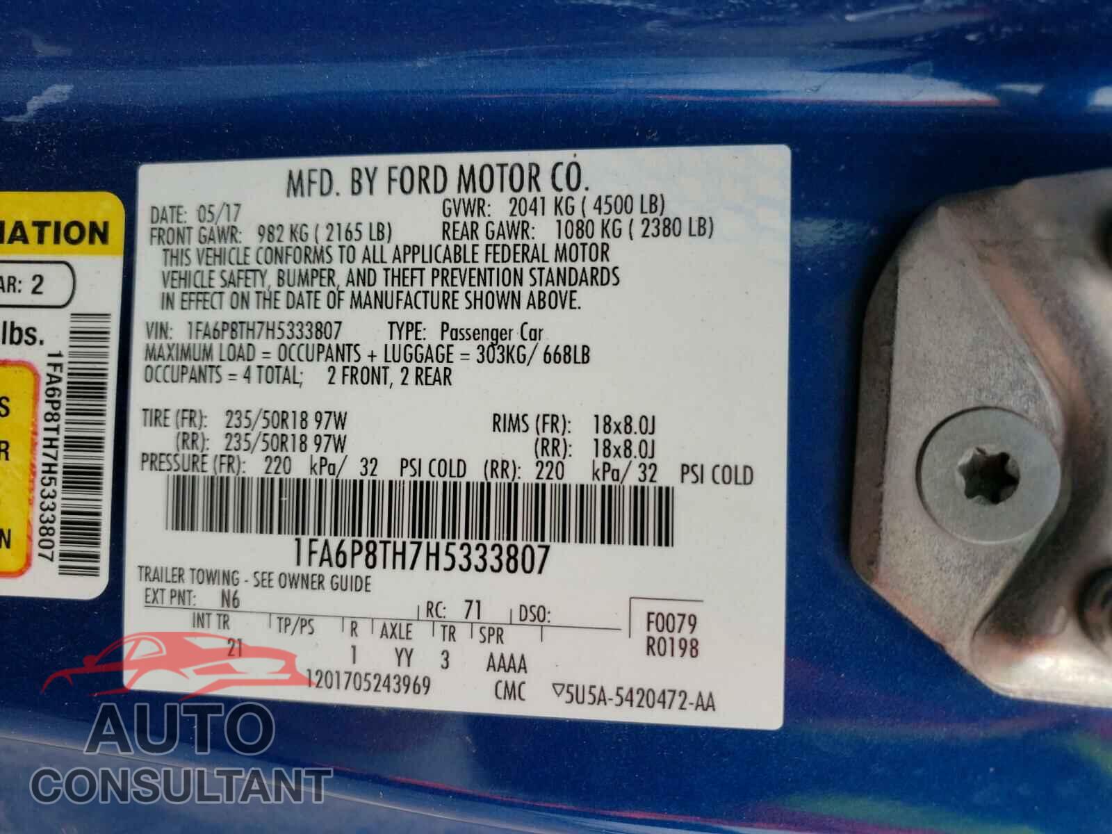 FORD MUSTANG 2017 - 1FA6P8TH7H5333807