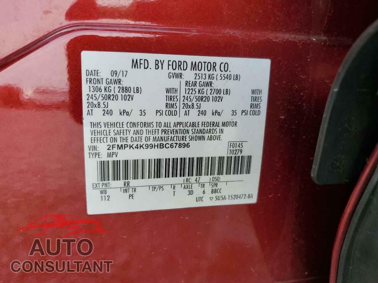 FORD EDGE 2017 - 2FMPK4K99HBC67896