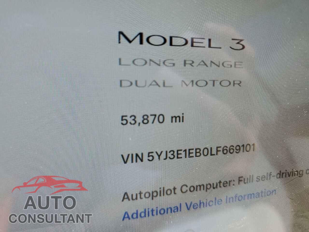 TESLA MODEL 3 2020 - 5YJ3E1EB0LF669101
