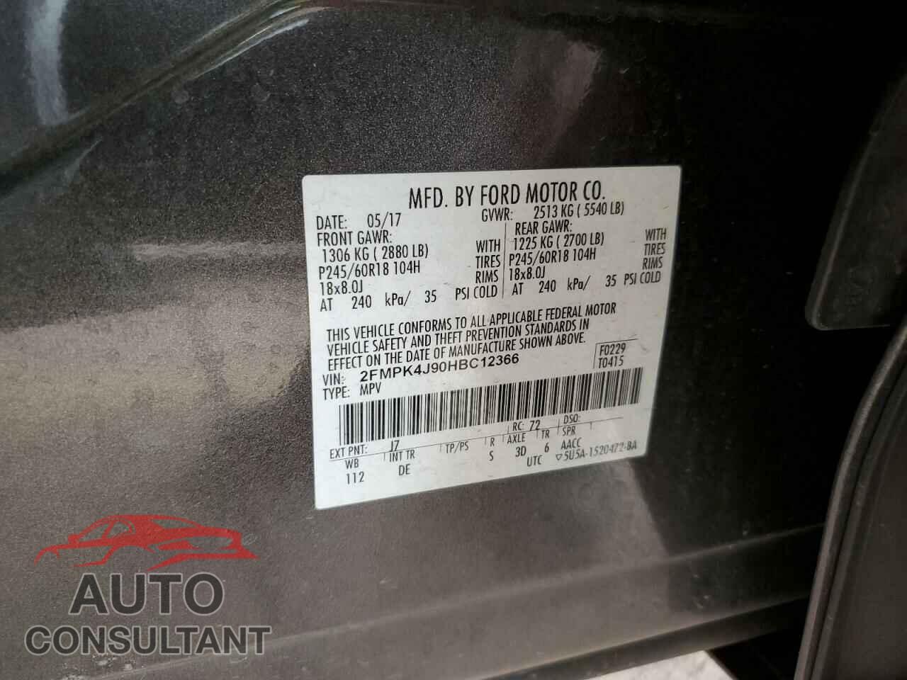 FORD EDGE 2017 - 2FMPK4J90HBC12366
