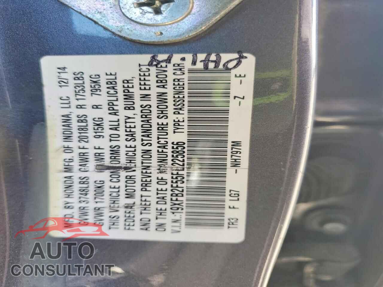 HONDA CIVIC 2015 - 19XFB2F55FE225856