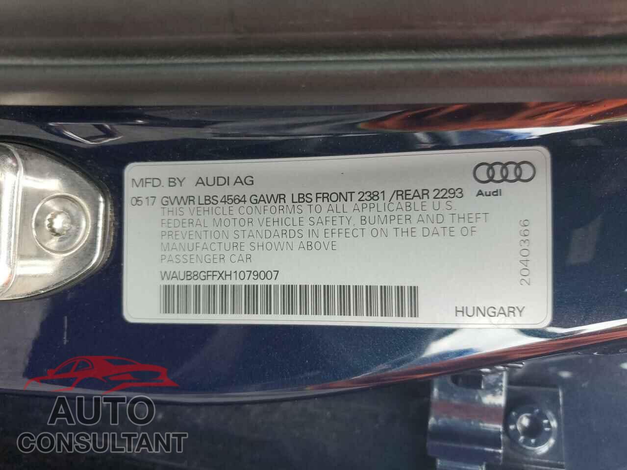 AUDI A3 2017 - WAUB8GFFXH1079007