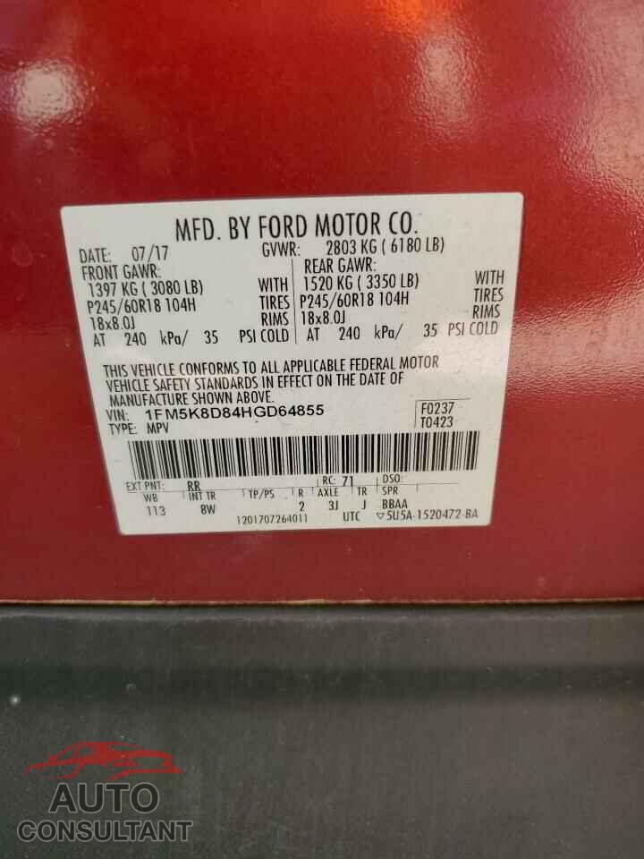FORD EXPLORER 2017 - 1FM5K8D84HGD64855