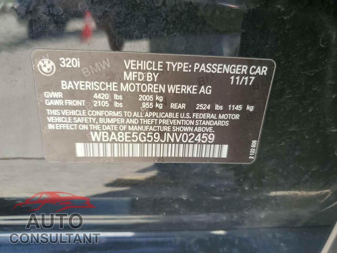 BMW 3 SERIES 2018 - WBA8E5G59JNV02459