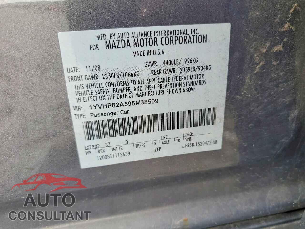 MAZDA 6 2009 - 1YVHP82A595M38509