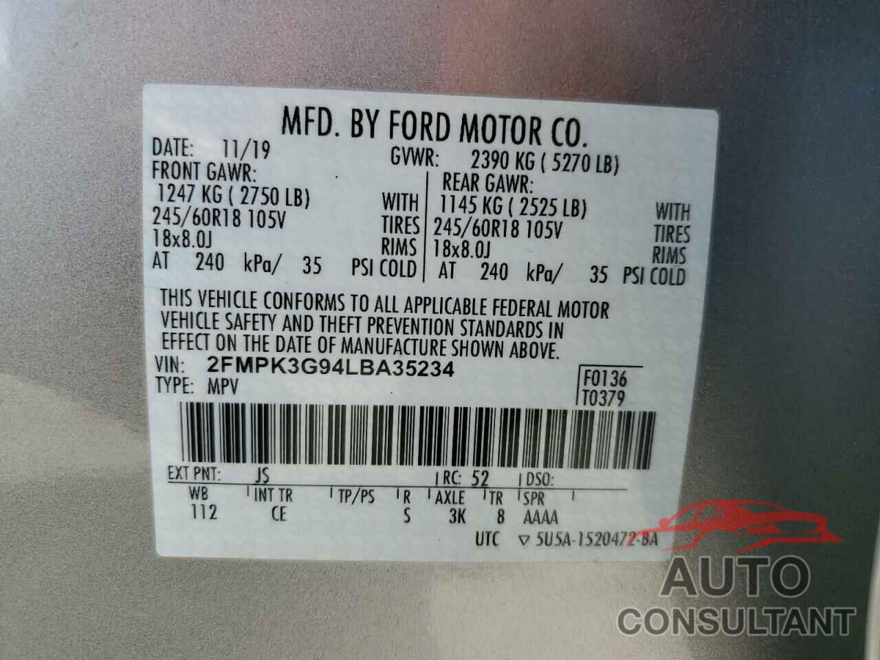 FORD EDGE 2020 - 2FMPK3G94LBA35234