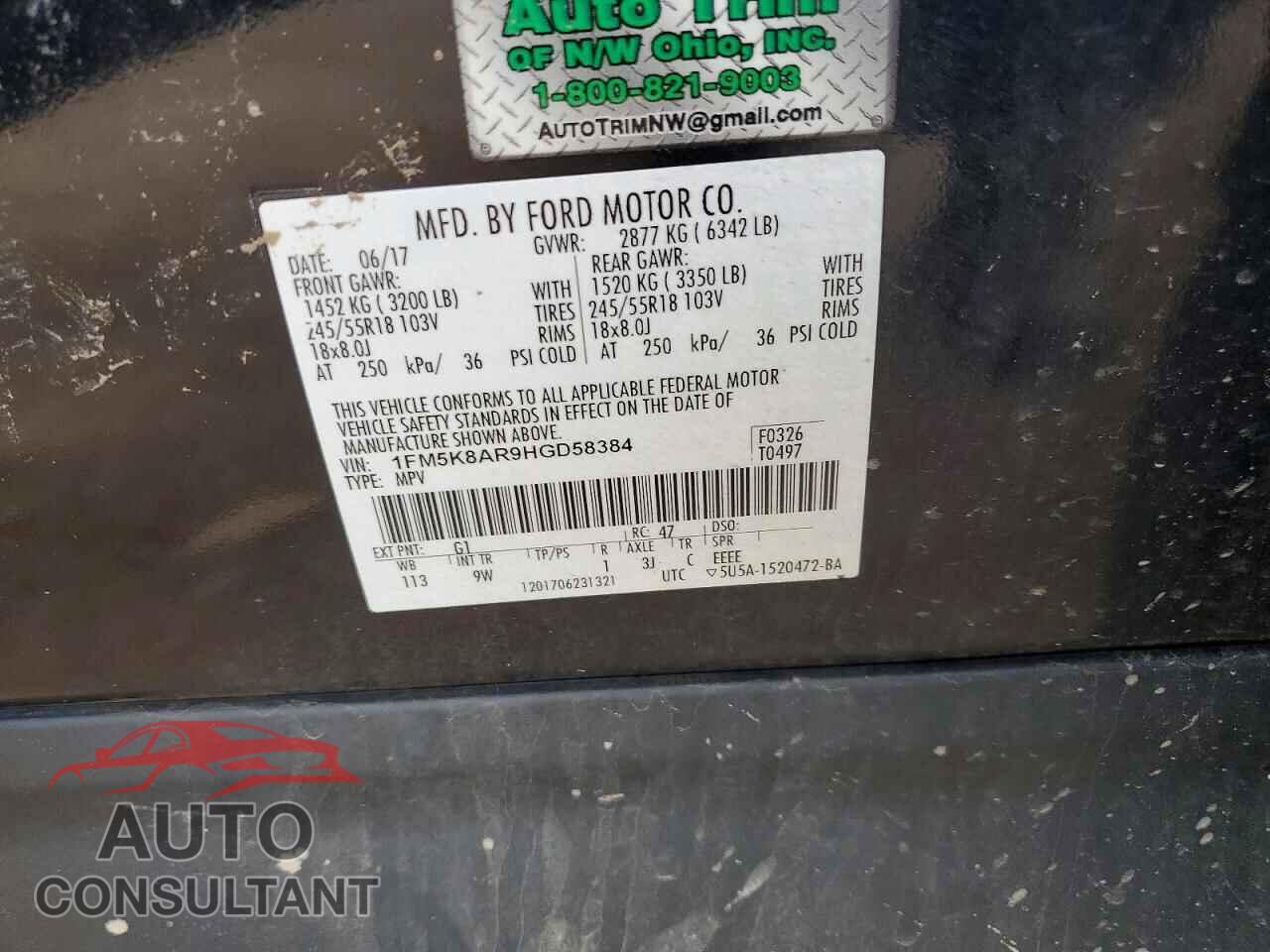 FORD EXPLORER 2017 - 1FM5K8AR9HGD58384