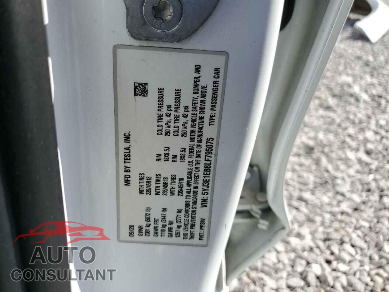 TESLA MODEL 3 2020 - 5YJ3E1EB8LF795075
