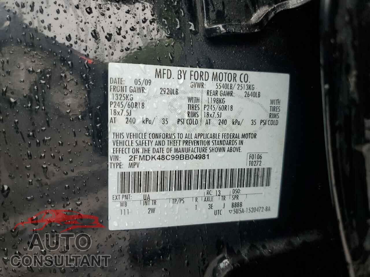 FORD EDGE 2009 - 2FMDK48C99BB04981