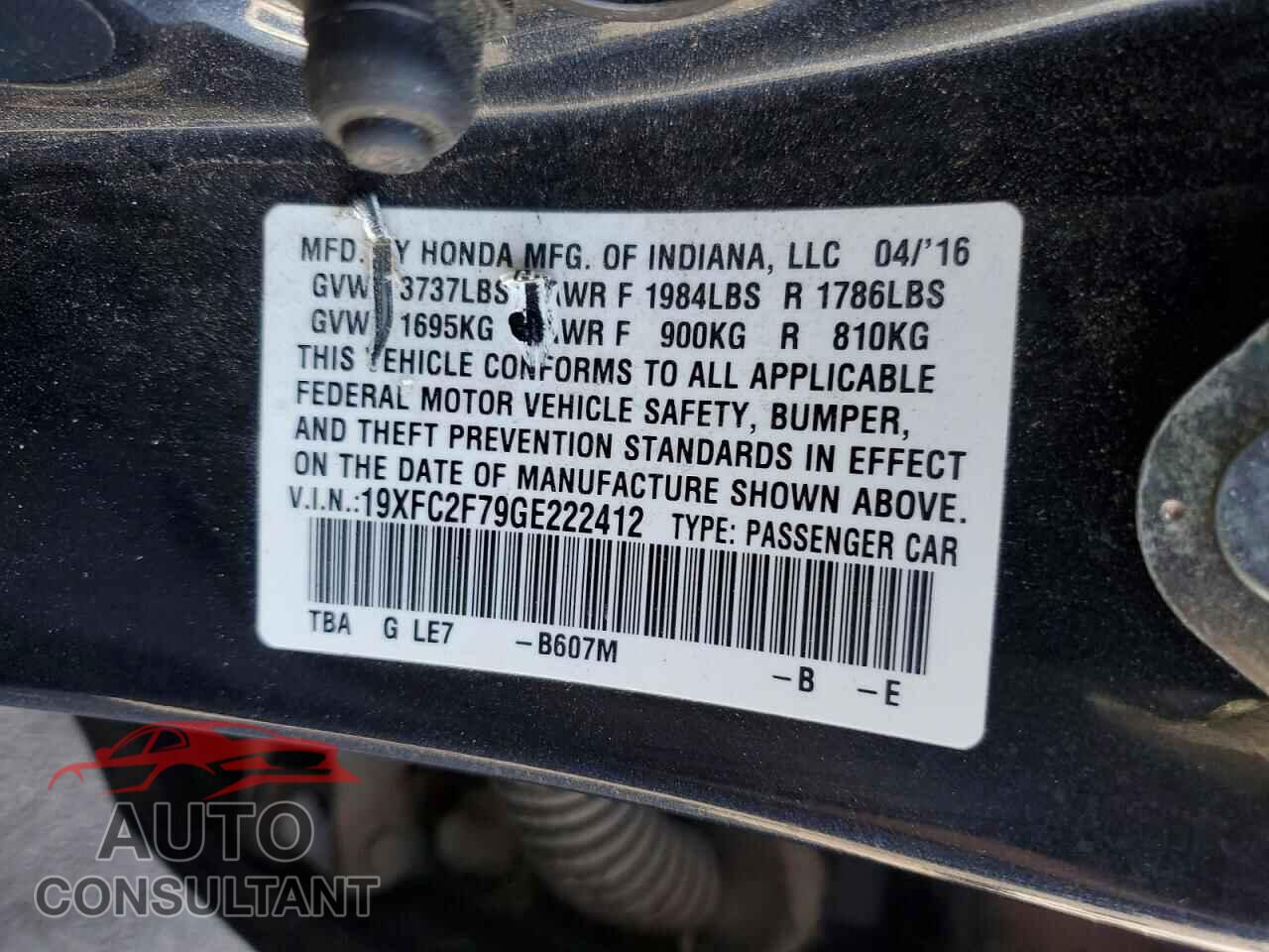 HONDA CIVIC 2016 - 19XFC2F79GE222412