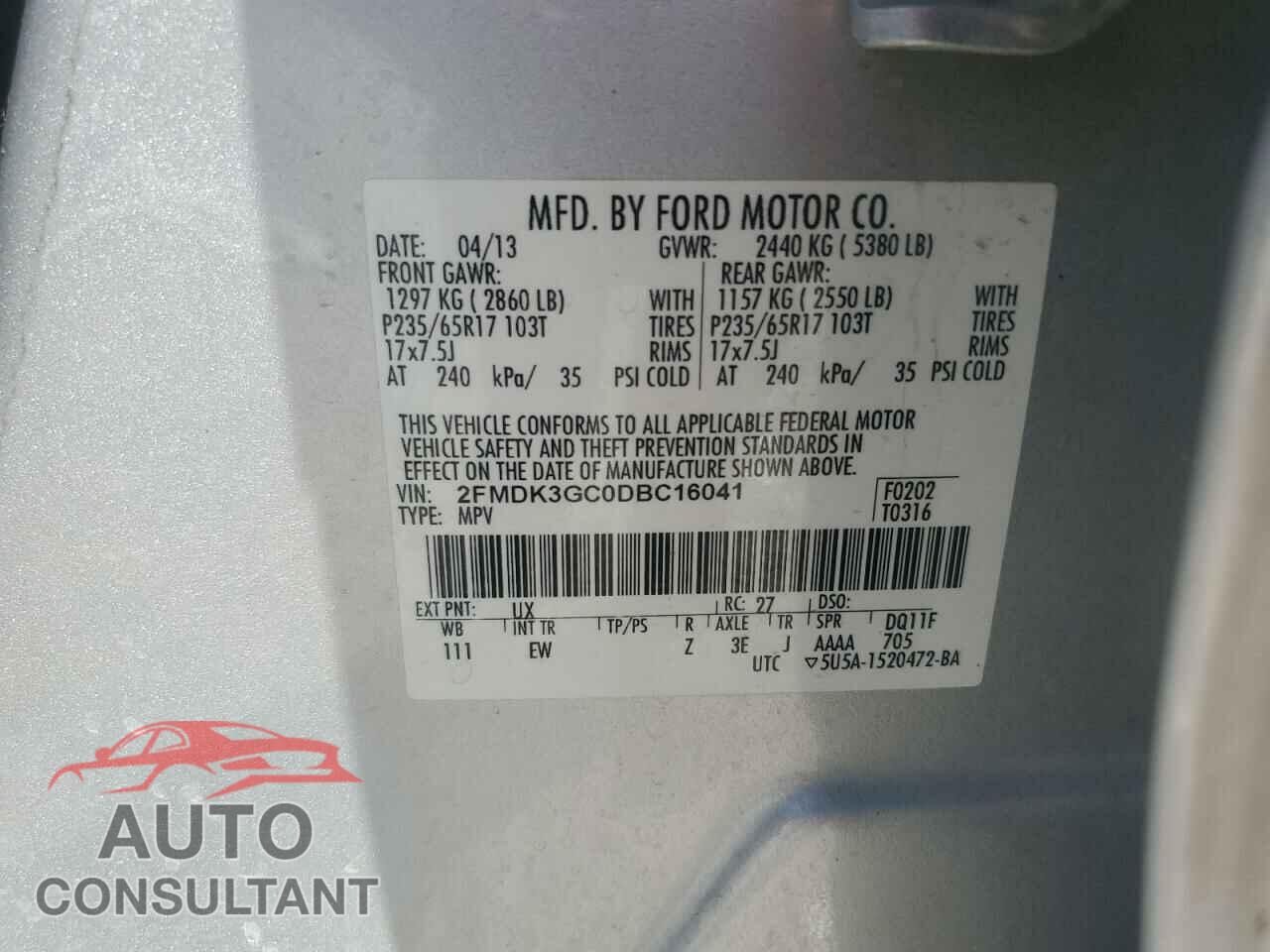 FORD EDGE 2013 - 2FMDK3GC0DBC16041