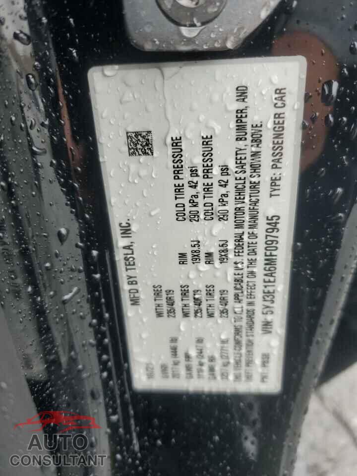 TESLA MODEL 3 2021 - 5YJ3E1EA6MF097945