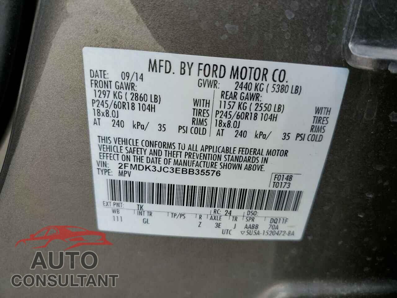 FORD EDGE 2014 - 2FMDK3JC3EBB35576