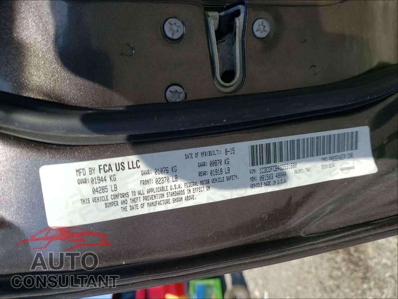 DODGE DART 2016 - 1C3CDFCB4GD531680