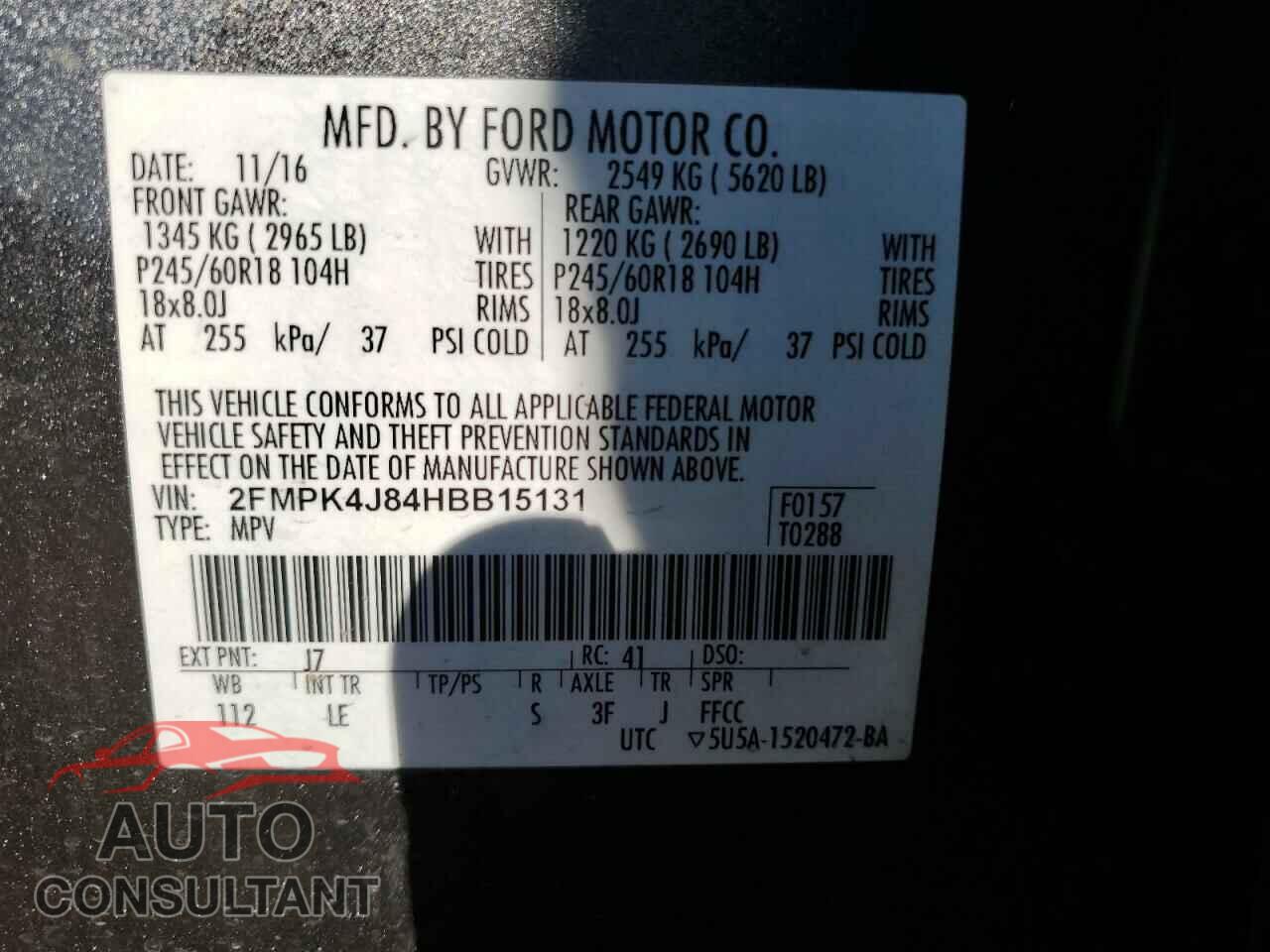 FORD EDGE 2017 - 2FMPK4J84HBB15131