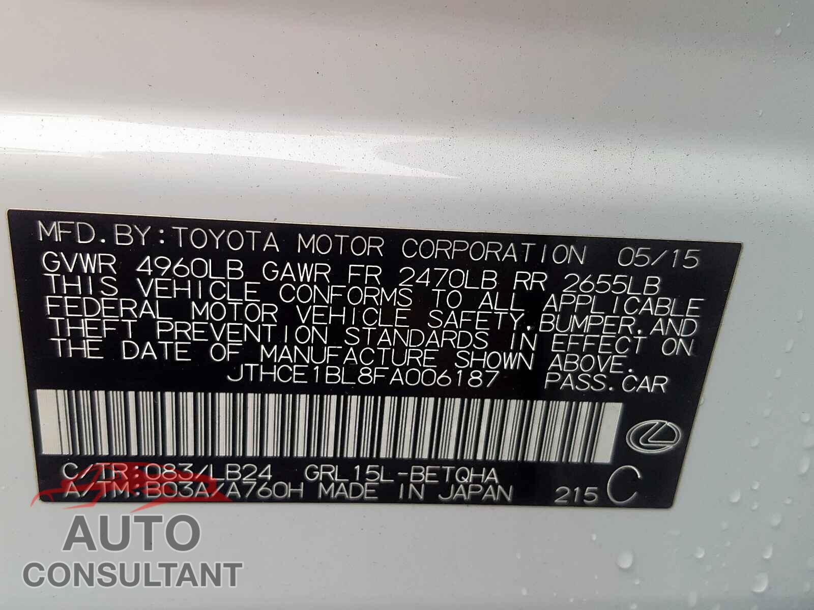 LEXUS GS350 2015 - JTHCE1BL8FA006187