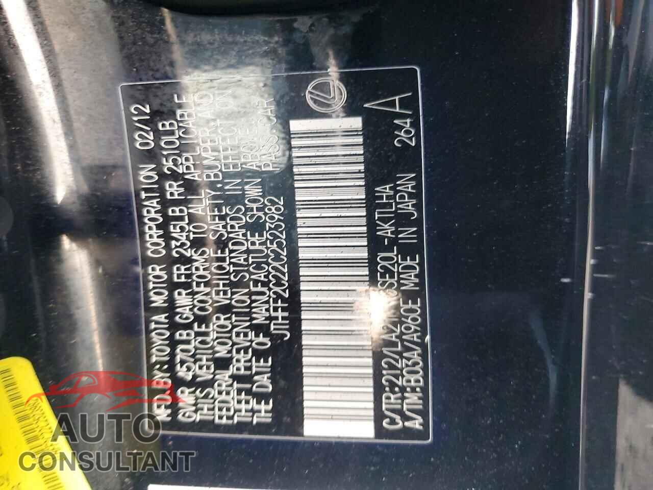 LEXUS IS 2012 - JTHFF2C22C2523982