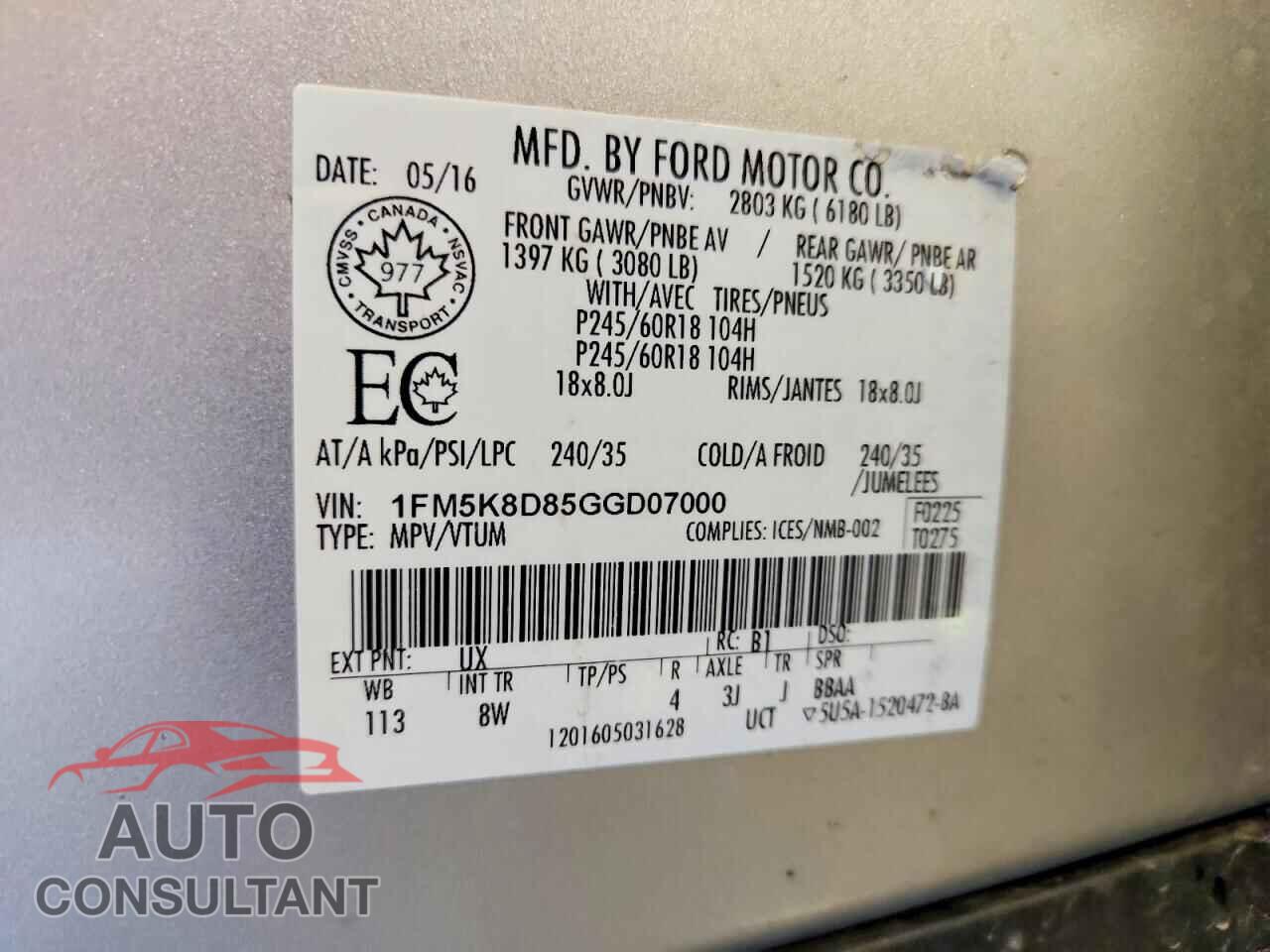 FORD EXPLORER 2016 - 1FM5K8D85GGD07000