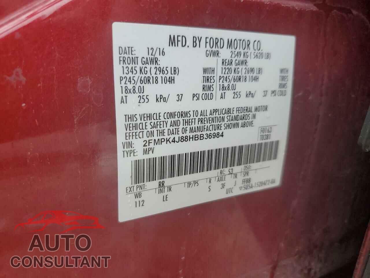 FORD EDGE 2017 - 2FMPK4J88HBB36984