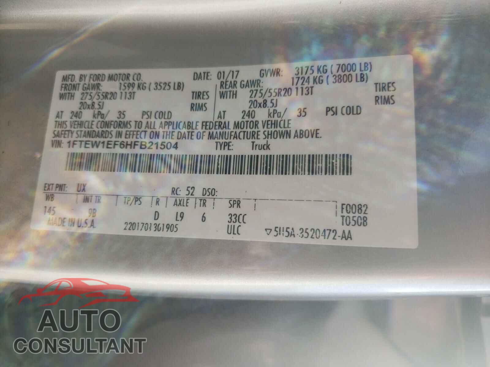 FORD F150 2017 - 1FTEW1EF6HFB21504