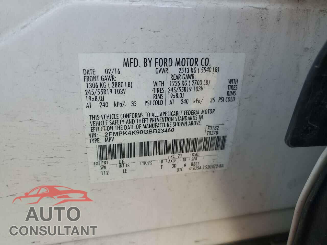 FORD EDGE 2016 - 2FMPK4K90GBB23460