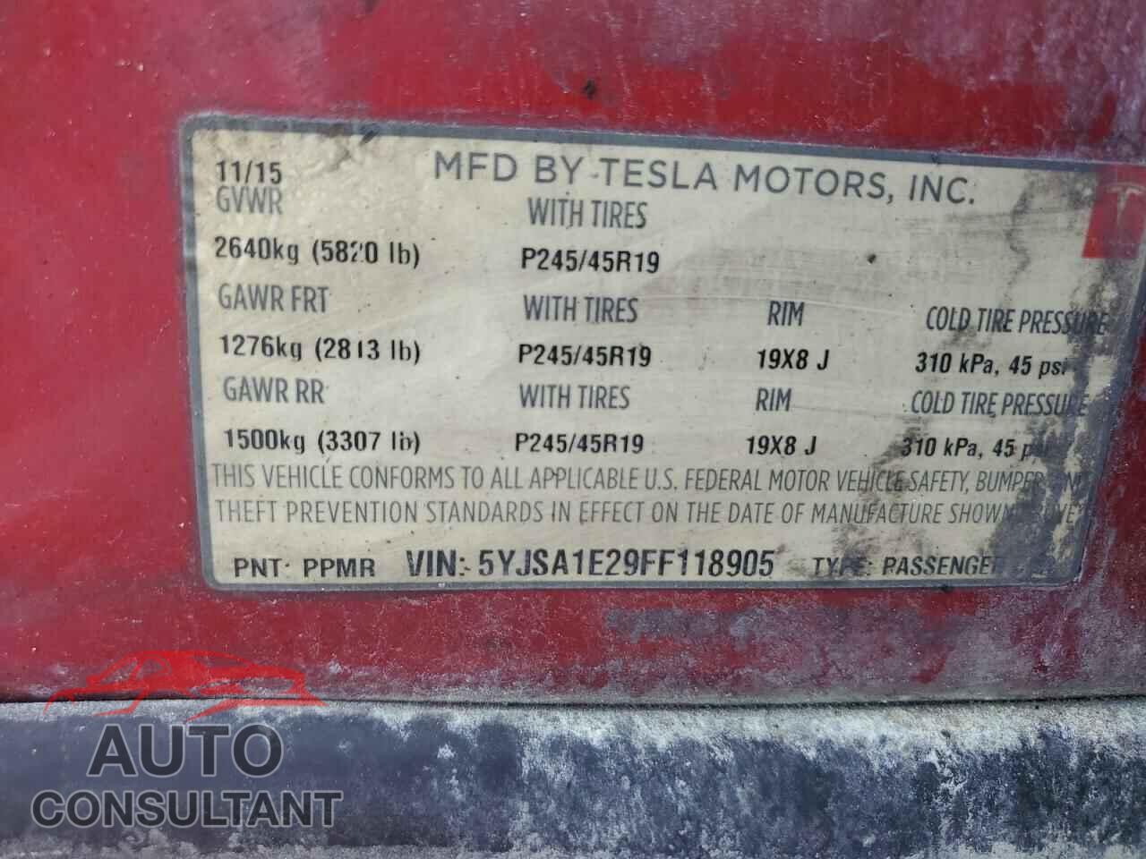 TESLA MODEL S 2015 - 5YJSA1E29FF118905
