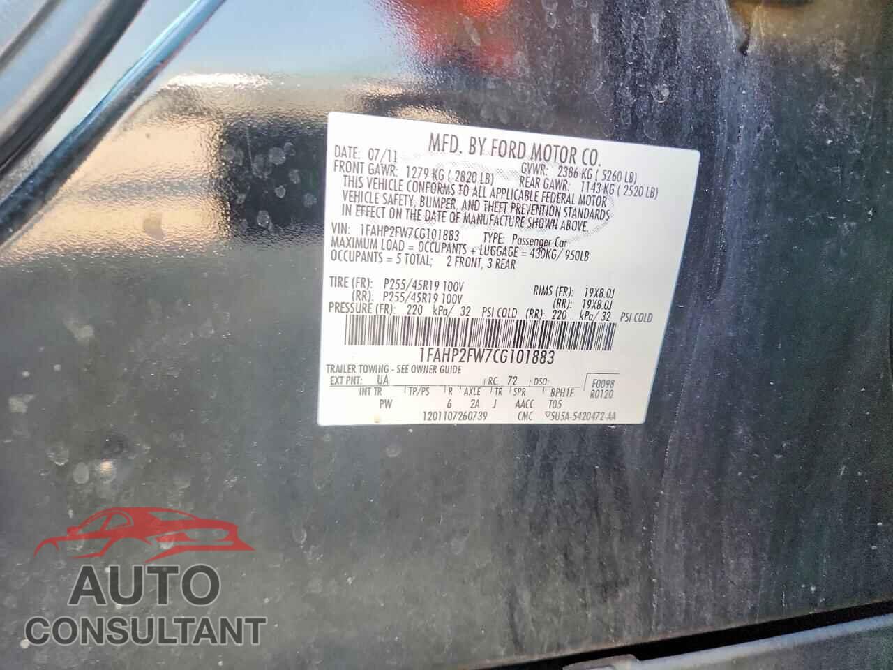 FORD TAURUS 2012 - 1FAHP2FW7CG101883