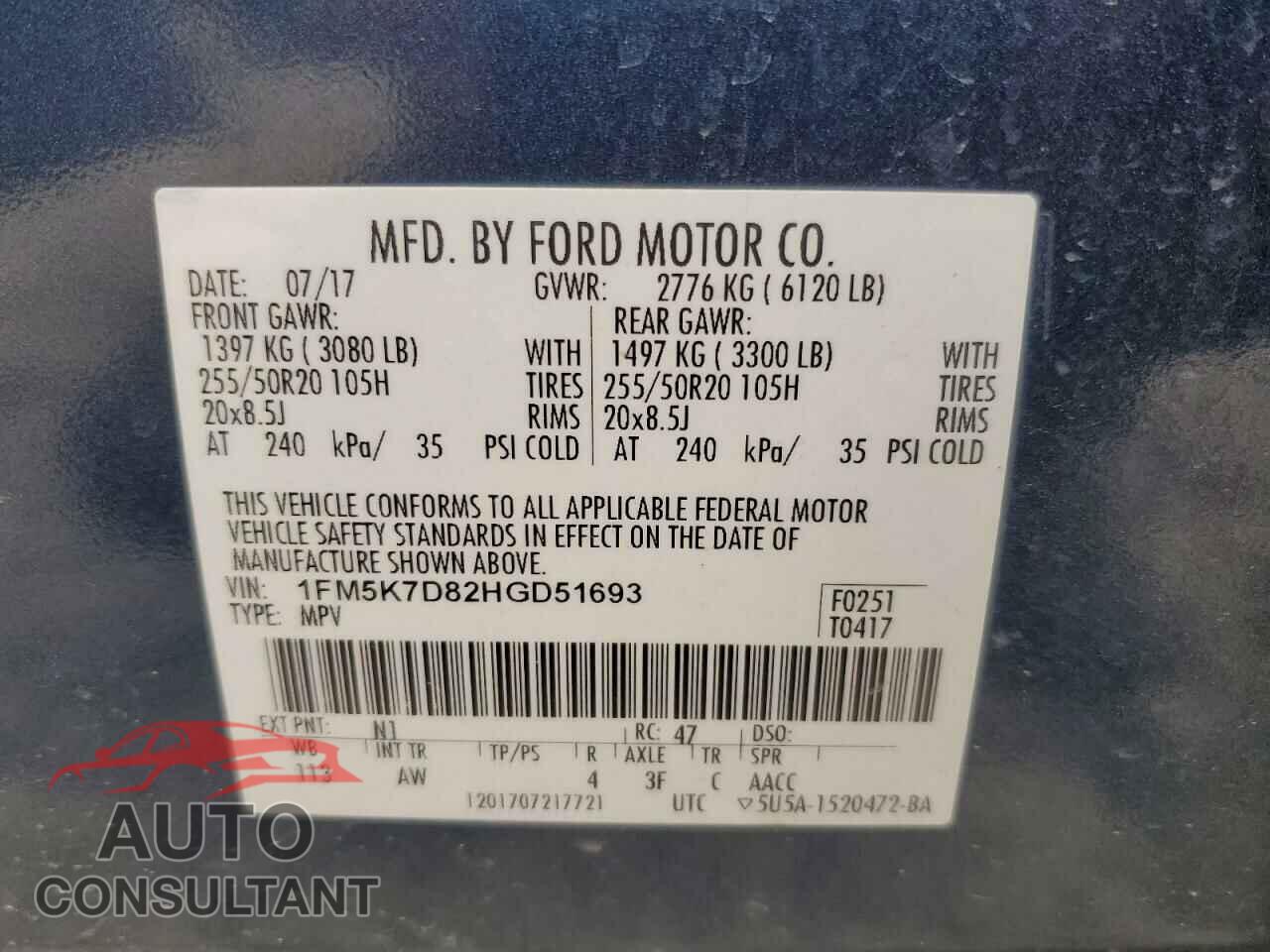 FORD EXPLORER 2017 - 1FM5K7D82HGD51693