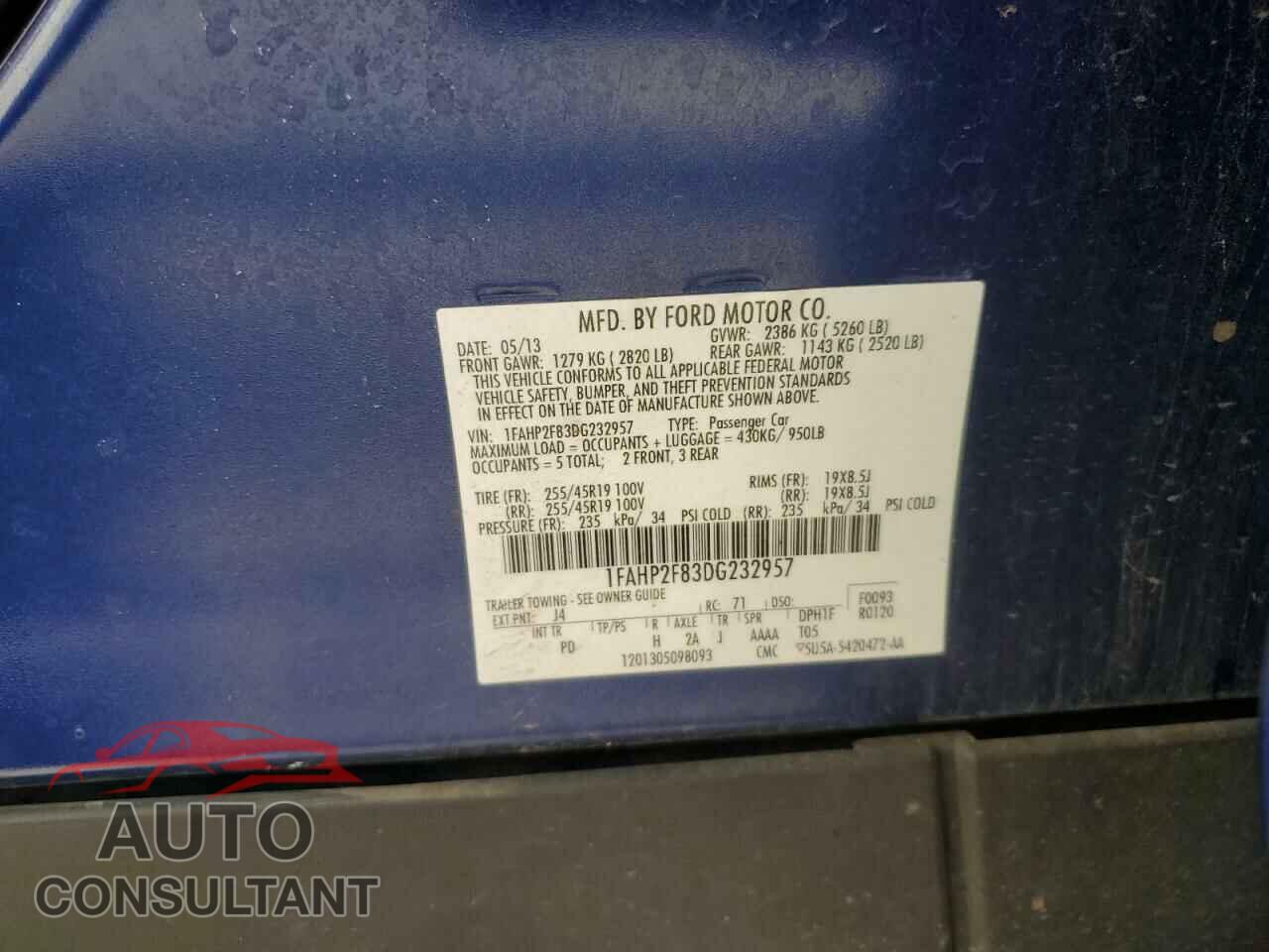 FORD TAURUS 2013 - 1FAHP2F83DG232957