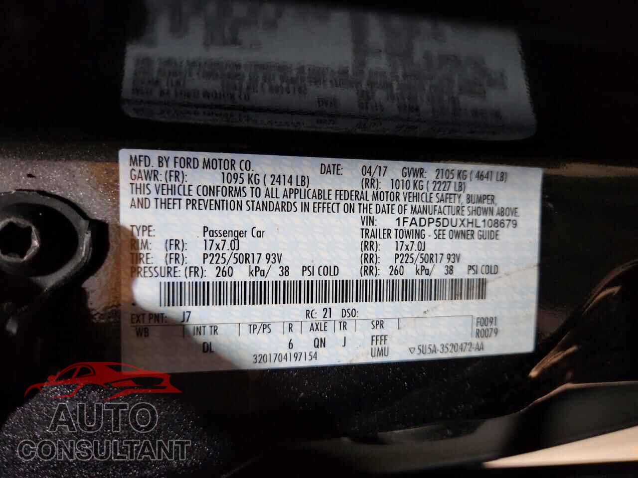 FORD CMAX 2017 - 1FADP5DUXHL108679