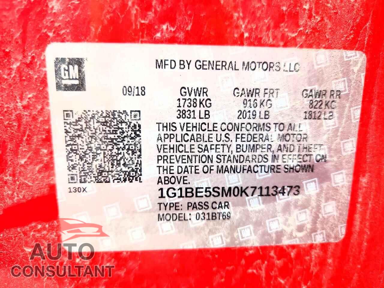 CHEVROLET CRUZE 2019 - 1G1BE5SM0K7113473