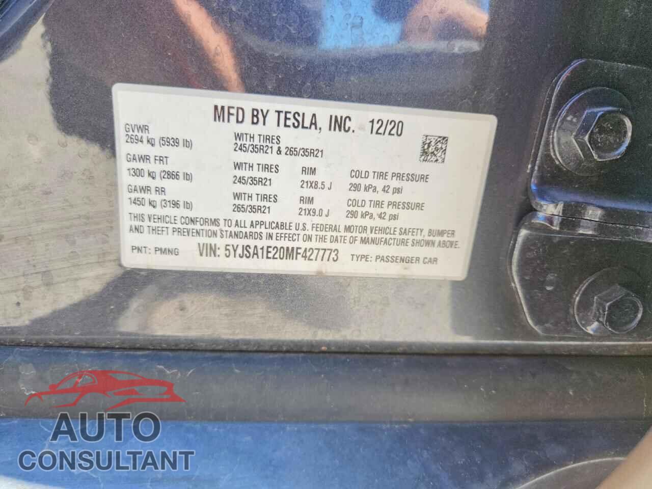 TESLA MODEL S 2021 - 5YJSA1E20MF427773