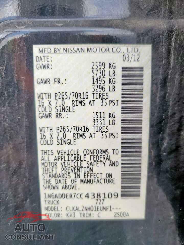 NISSAN FRONTIER 2012 - 1N6AD0ER7CC438109