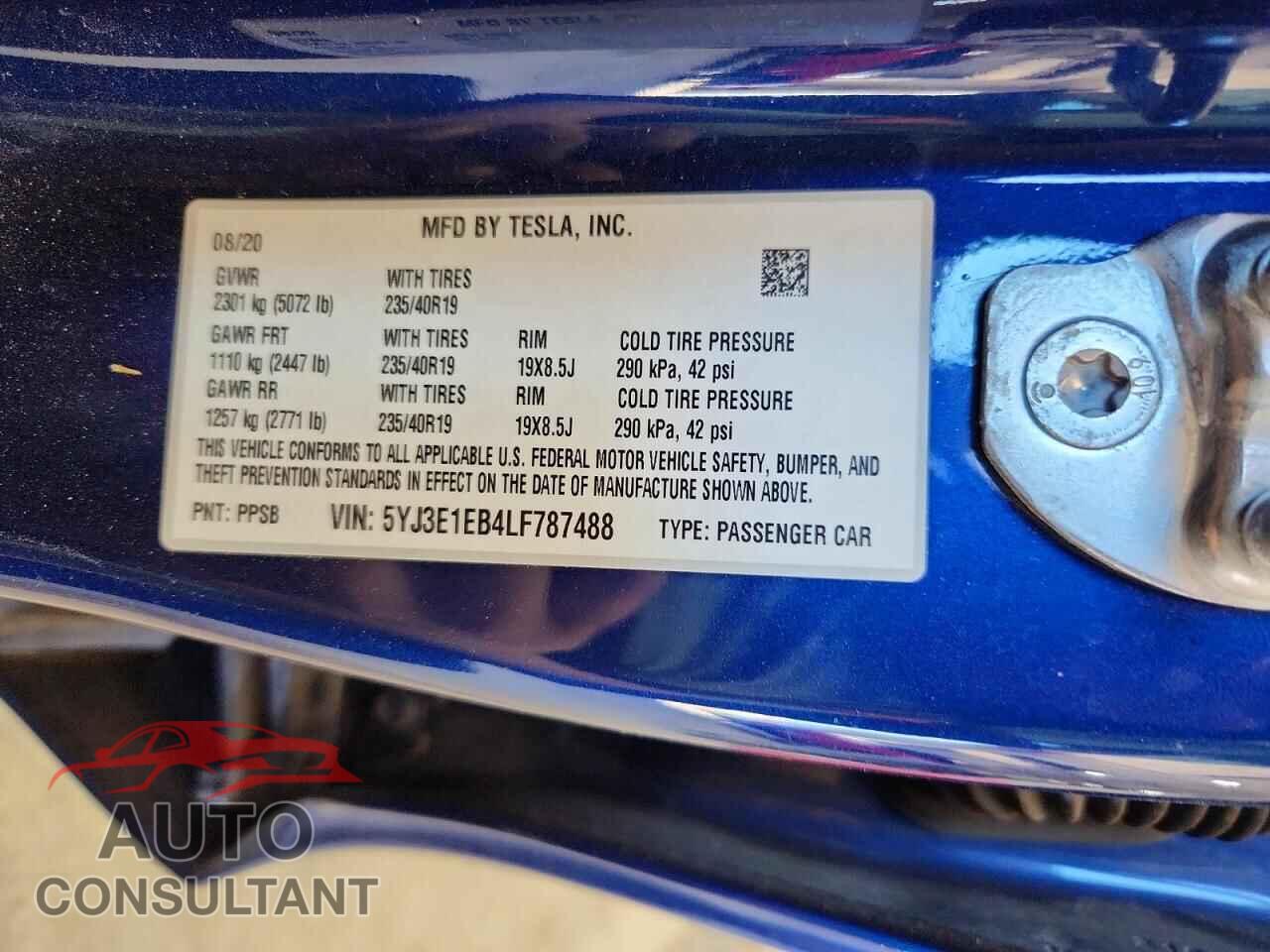 TESLA MODEL 3 2020 - 5YJ3E1EB4LF787488