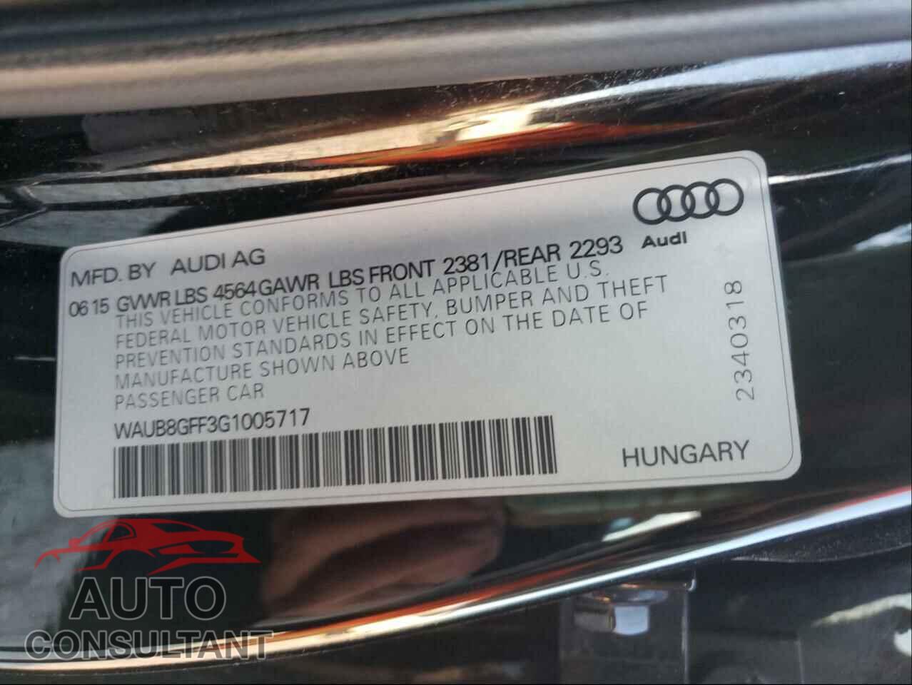 AUDI A3 2016 - WAUB8GFF3G1005717