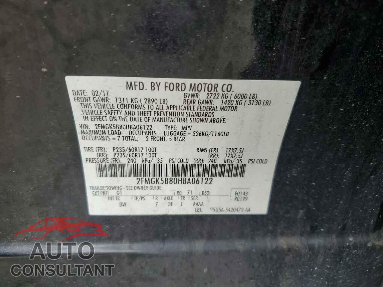 FORD FLEX 2017 - 2FMGK5B80HBA06122